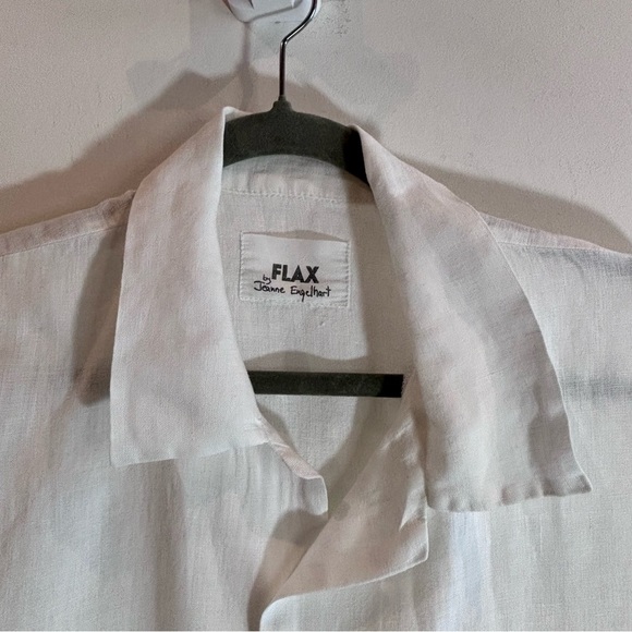 FLAX Sz XXL (estimated) Linen Shirt Grey Fabric Covered Buttons Patch Pockets - Picture 3 of 8